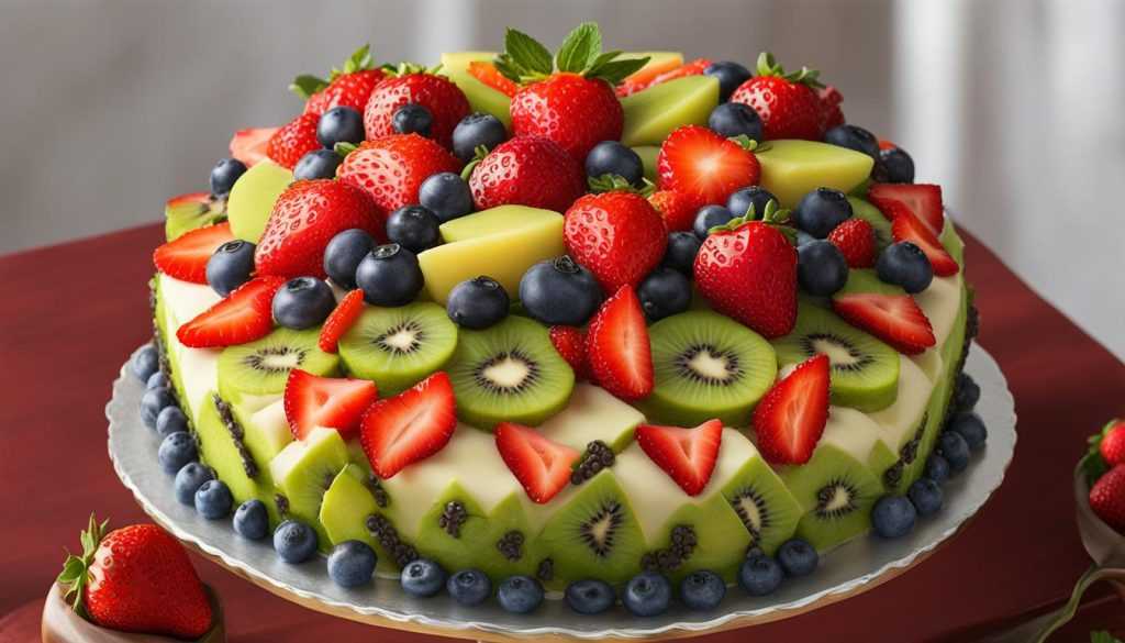 pastel de caballo decorado con frutas frescas